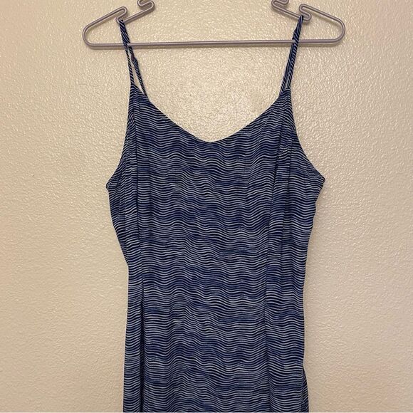 Old Navy blue wave Cami Midi slip Dress smocked back size L - Picture 4 of 12
